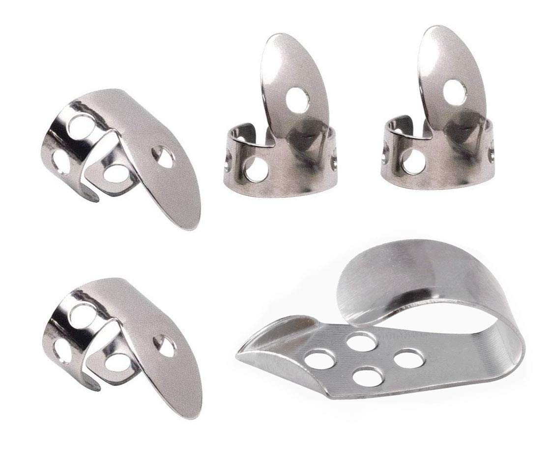Jiayouy 5Pcs Guitar Thumb Finger Picks Set Stainless Steel Finger Picks for Gutiar Bass Ukulele Banjo Silver B