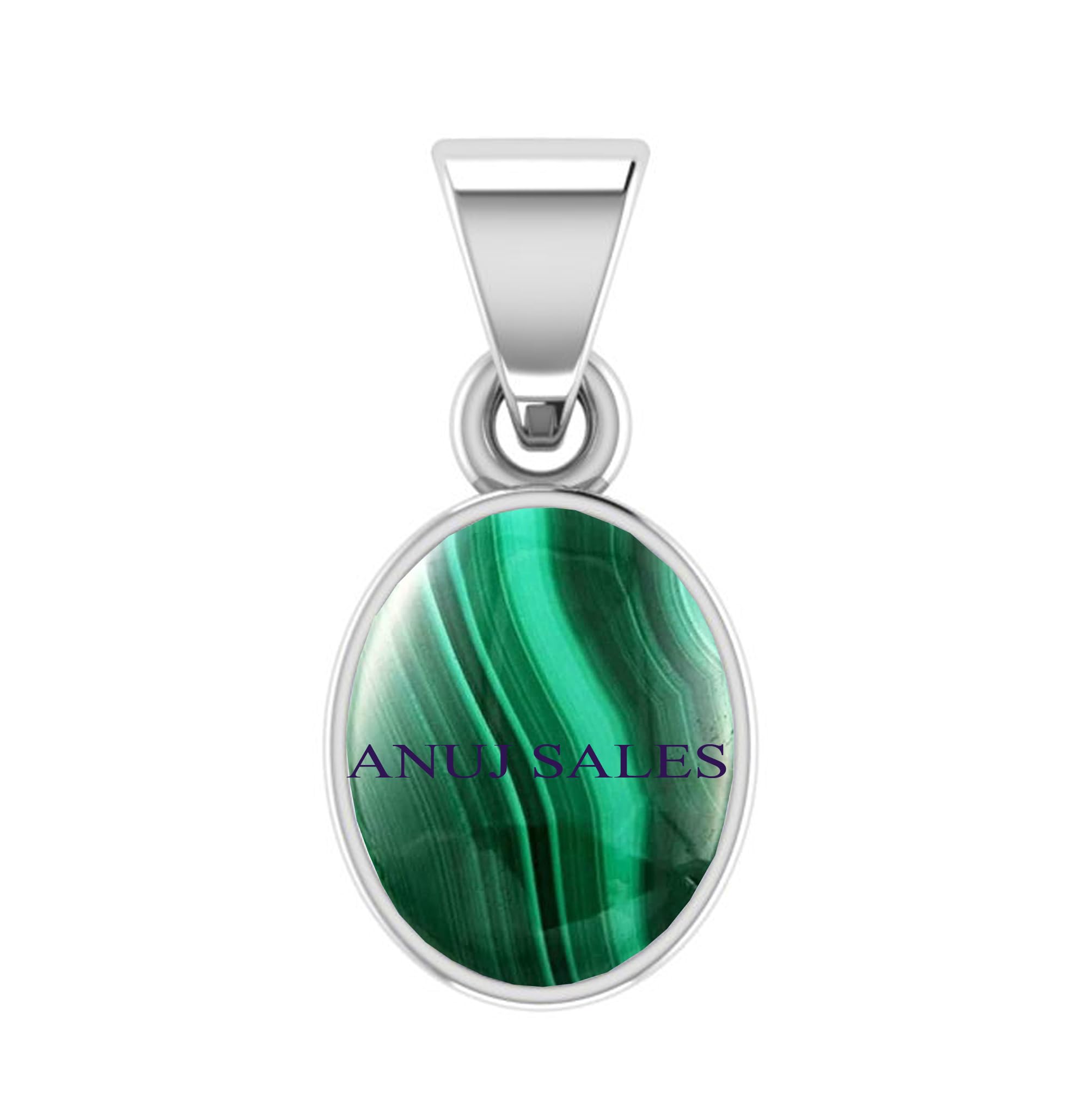 anuj sales 13.25 Ratti Natural Malachite Silver Plated Pendant/Locket Gemstone by Lab Certified for Men and Women-picture-13