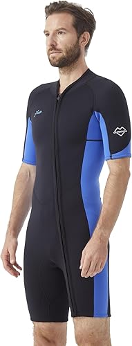 Vista 21 de Hevto Traje de neopreno corto para hombre, 0.079 in, traje húmedo corto para surf, buceo, natación, esnórquel, remo M2S-Cremallera Delantera-Negro