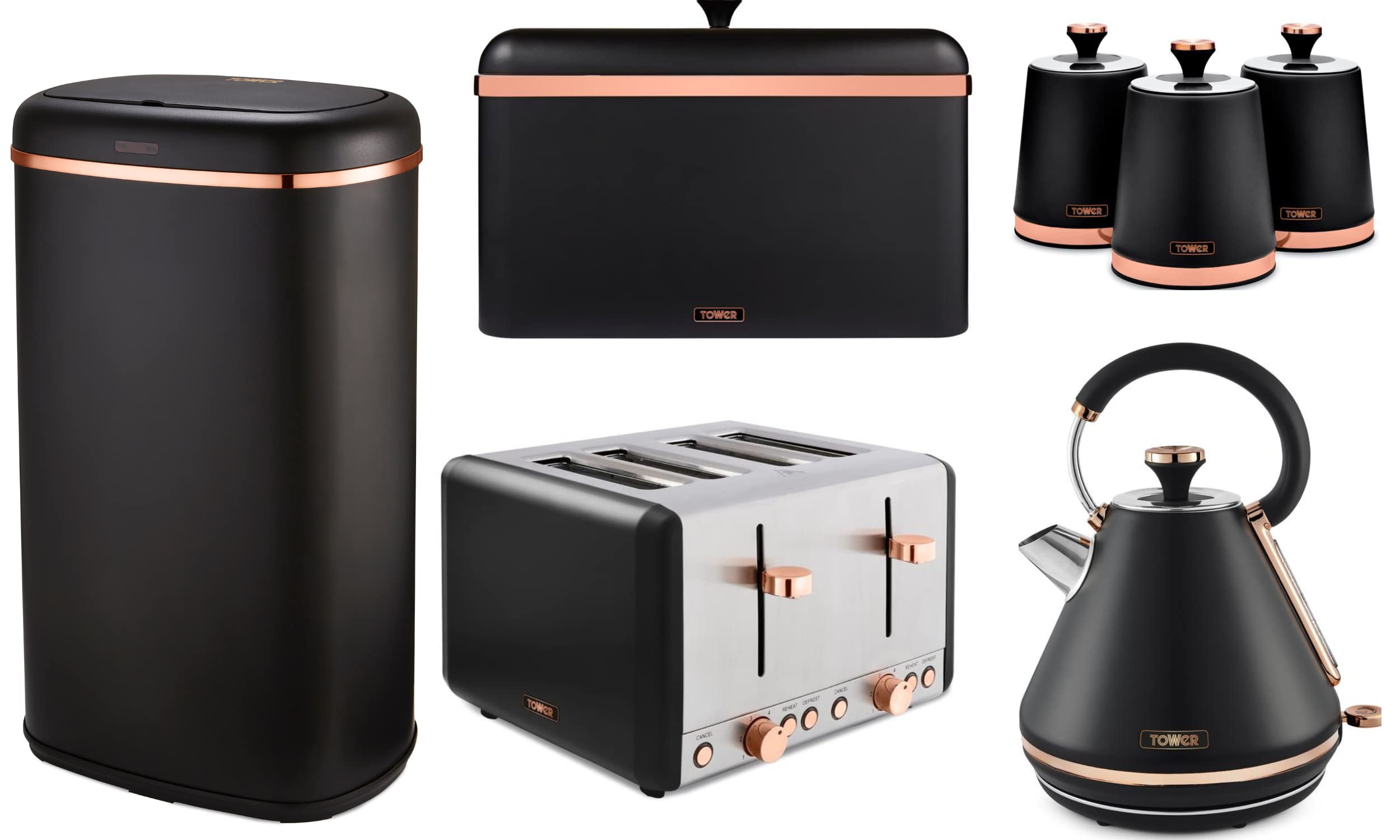 Buy Tower Cavaletto Pyramid Kettle, 4 Slice Toaster, Bread Bin, 3