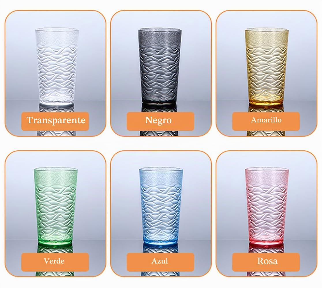 Vasos de plástico, 6 paquetes de 500 ml, vasos acrílicos reutilizables, vasos de cóctel portátiles apilables, vidrio multicolor para fiestas en casa, uso diario, fiestas, picnics (500 ml)