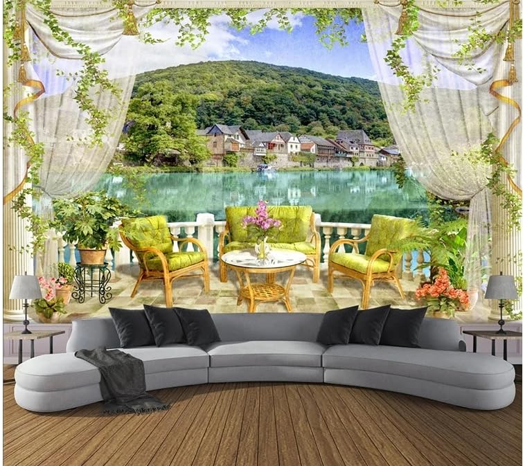 Papier peint mural 3D paysage de lac avec finitions graphiques haute définition