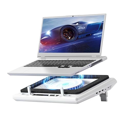 llano V12 Laptop Cooling Pad with 5.5" Turbofan β High-Speed Cooling for 15-19 Inch Gaming Laptops, Adjustable Speed & Touch Control, 3-Port USB Hub, with Mousepad, White (No RGB) - V12 White (Hub+No RGB)