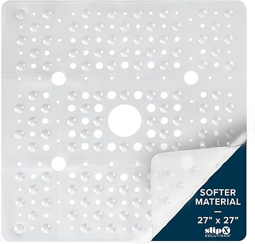 Miniatura 11 de SlipX Solutions Tapete de ducha cuadrado de gran tamaño de 27", tapete antideslizante para ancianos y niños, más de 100 ventosas de agarre potente