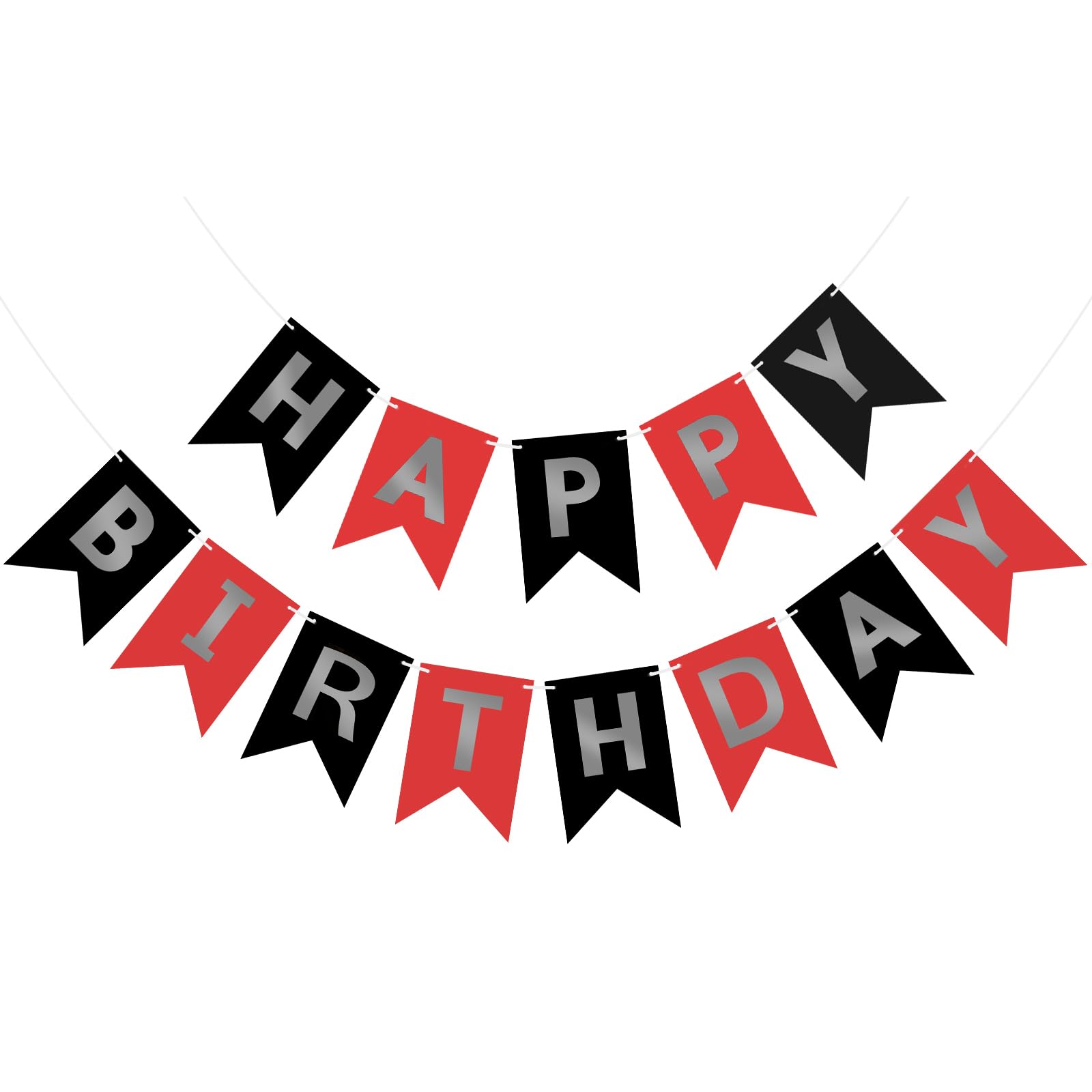 Hooqict Happy Birthday Banner Red Silver Black Happy Birthday Decorations for Kids Men Women Black Party Banner Decorations Supplies Wall Door Garland Sign Bunting Flag