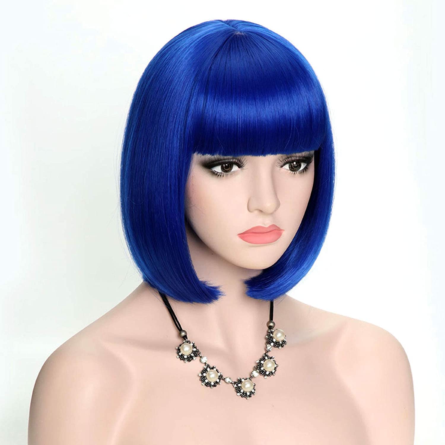 YEESHEDO Short Blue Bob Wigs Straight with Fringe Synthetic Hair for Cosplay Party Halloween Costume Replacement Wig for Girls 12" (Blue),Coraline Costume Wig - Image 2