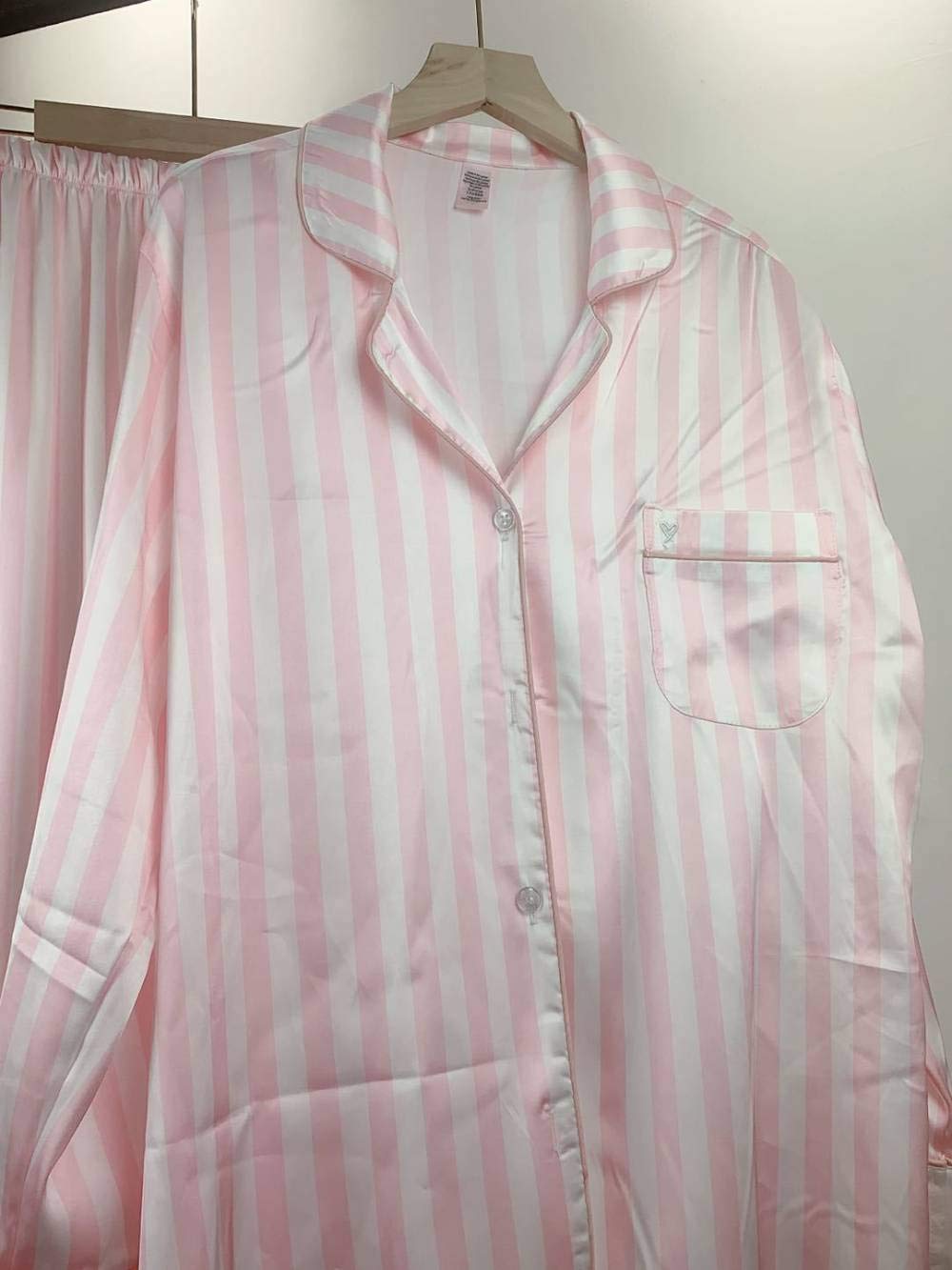 Pijamas De Mujer,Conjunto De Pijama De Rayas De Satén Sedoso Con Cuello En V De Seda De Caramelo,Mangas Largas,Ropa De Dormir,Pijama Con Botones,Ropa De Dormir De Cuerpo Entero,Ropa De Dormir,Rosa C