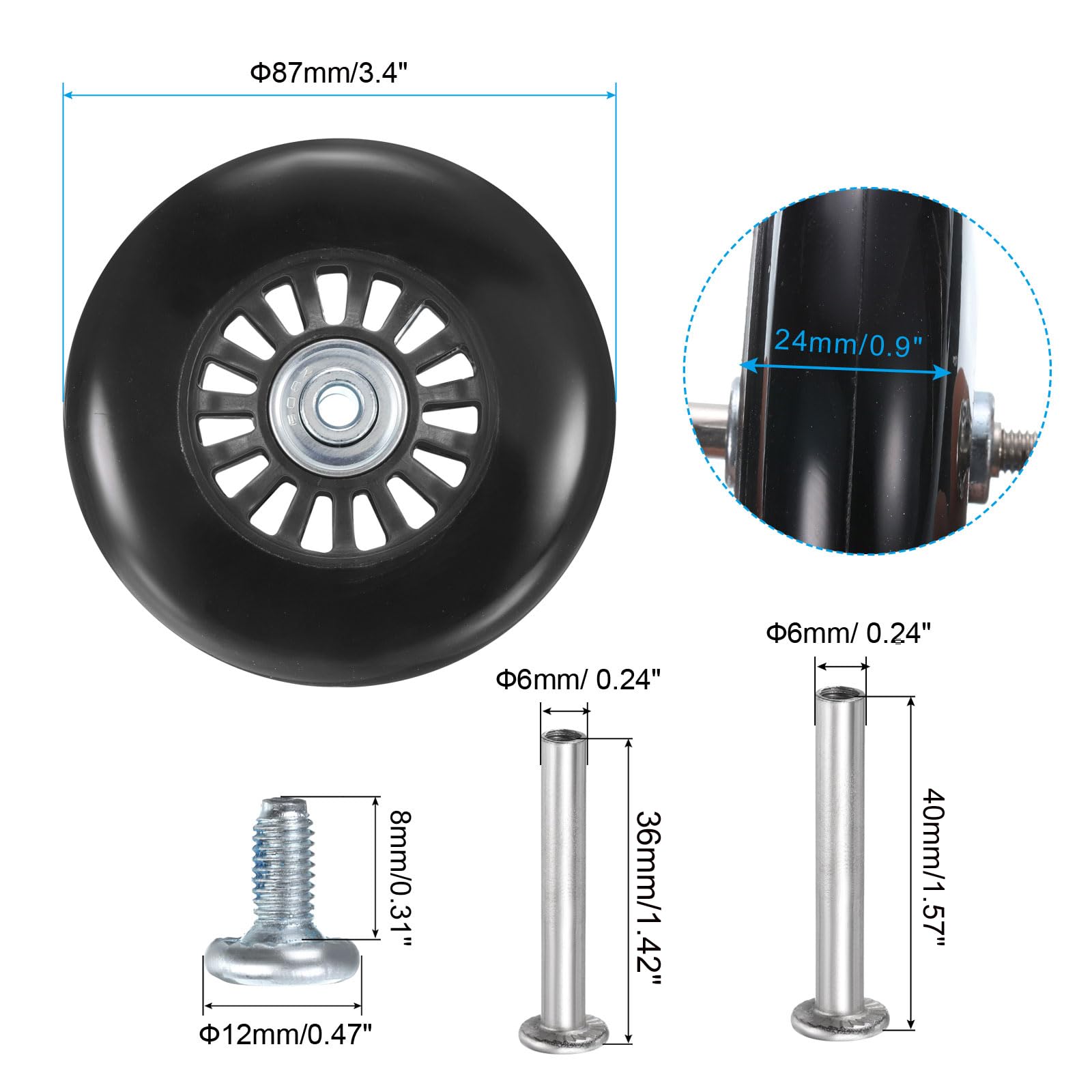 uxcell Luggage Wheels Replacement 87 x 24 mm/3.4