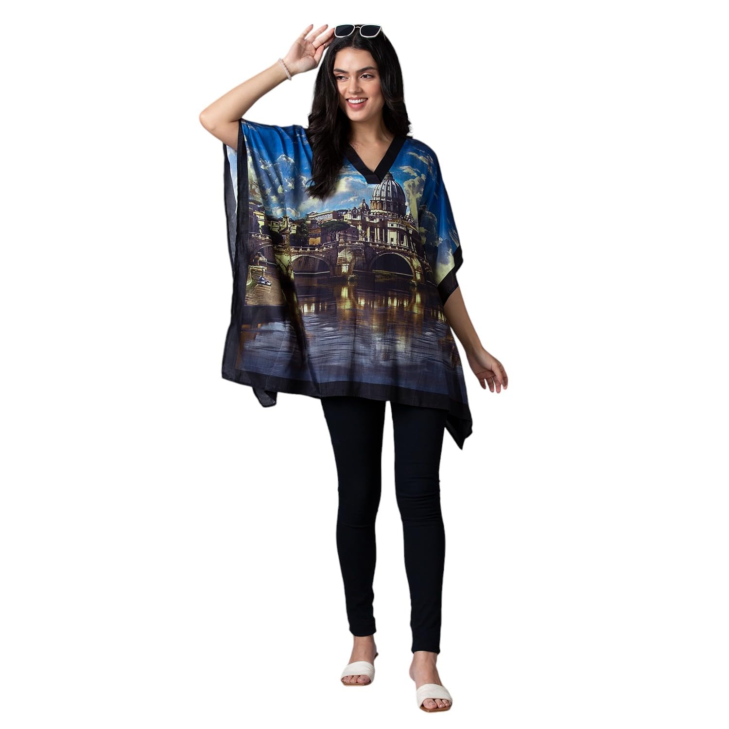 Women's || Blue Multicolor Scenery Printed Kaftan Top || Viscose Material || Kaftan Top for Women || Short Kaftan-image-27