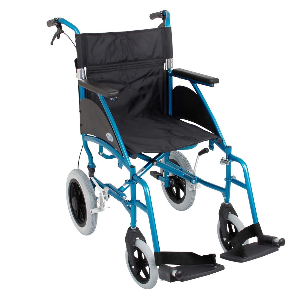 Days Swift Attendant Propelled Wheelchair, Lightweight Foldable Mobility Aid for Physically Impaired, Handicapped and Elderly users, Cool Silver, 46cm, Turquoise