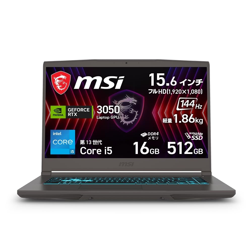 MSI Gaming Laptop Thin 15 B13U GeForce RTX 3050 Core i5-13420H 15.6" Memory 16GB SSD 512GB Refresh Rate 144Hz Windows 11 Thin-15-B13UC-6102JP
