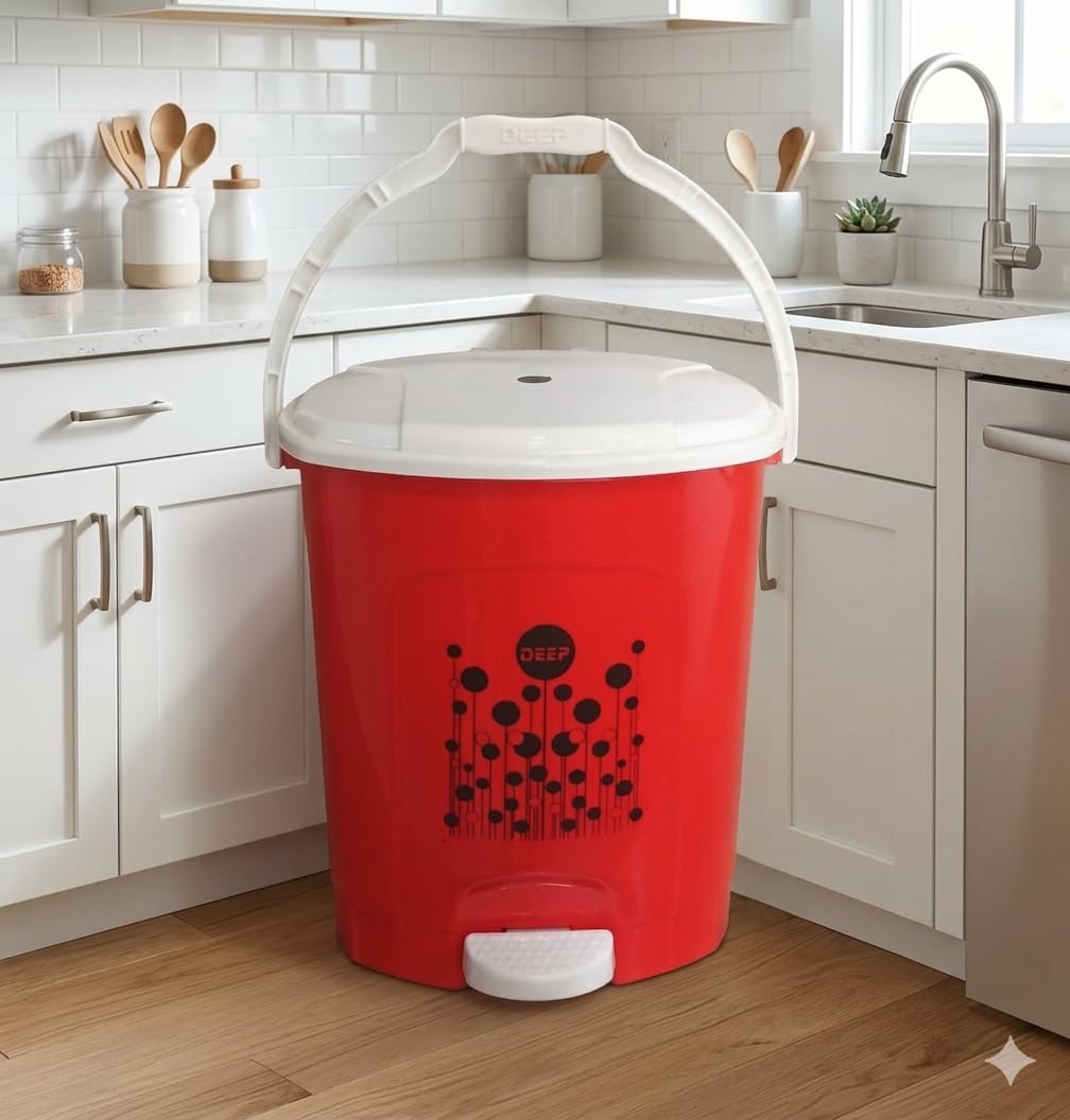 Deep Plastics Square Paddle Bin dustbin, pack of 1 (red)-image-34