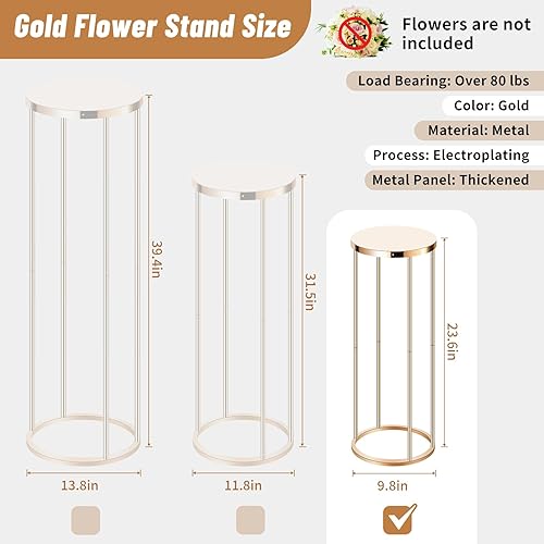 Miniatura 2 de 6 soportes dorados de flores de 23.6 pulgadas, centros de mesa de boda para mesas, jarrones de flores modernos geométricos de metal, jarrón alto