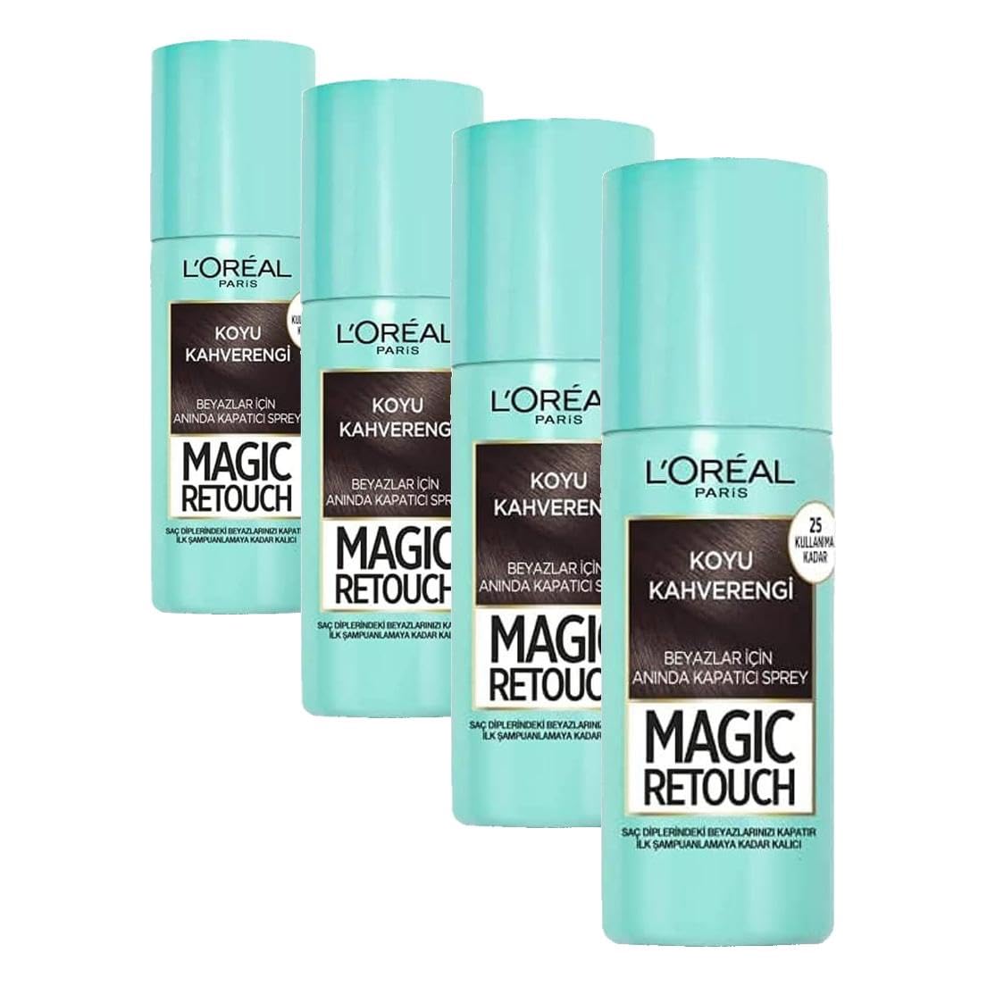 L'Oréal Paris Magic Retouch Beyaz Dipleri Kapatıcı Sprey - Koyu Kahverengi (75 ml) (4 paketi)