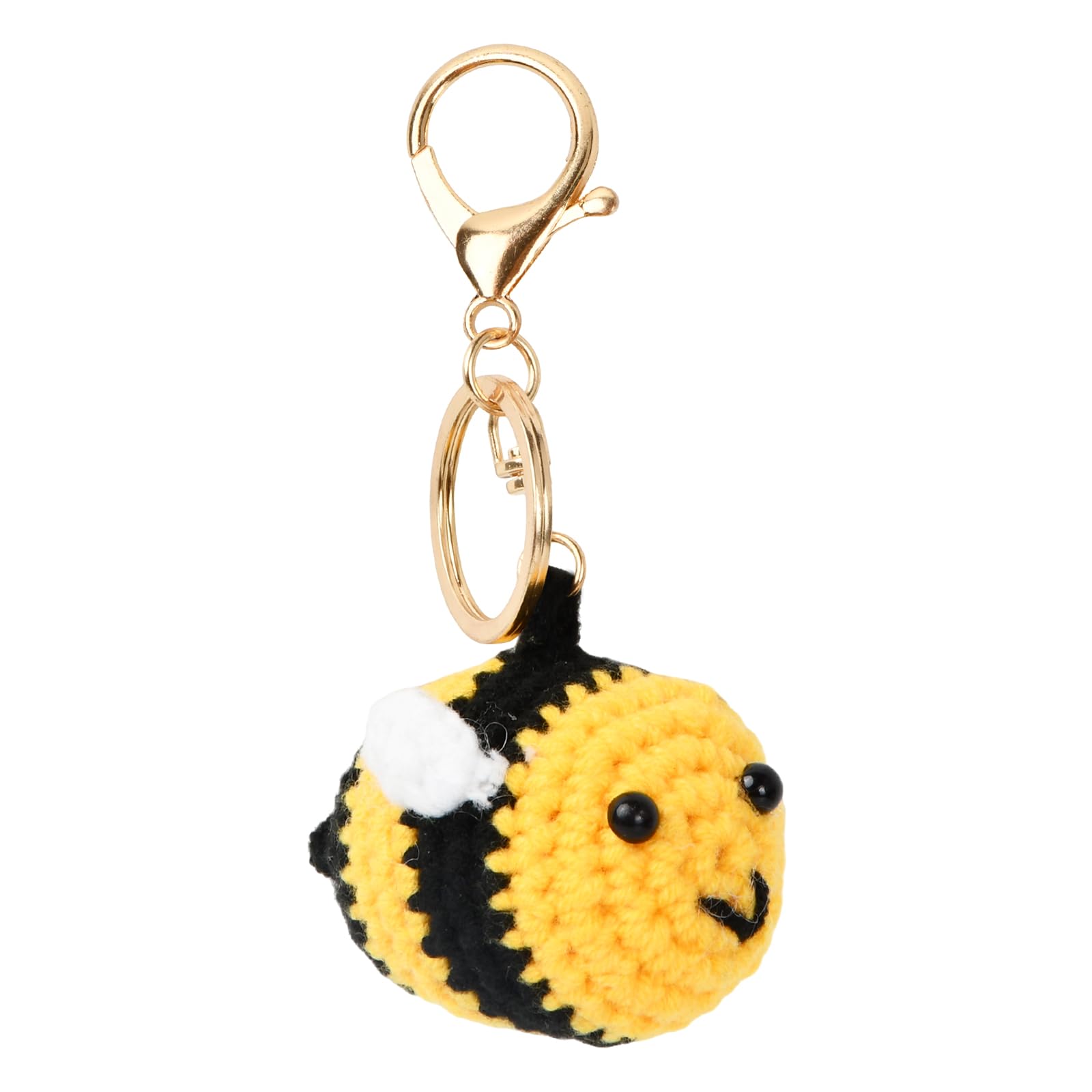 WisebomCrochet Bumble Bee Keychain - 3D Braided Plush Bee Pendant for Bag, Car, Purse - 5x7cm (Yellow)
