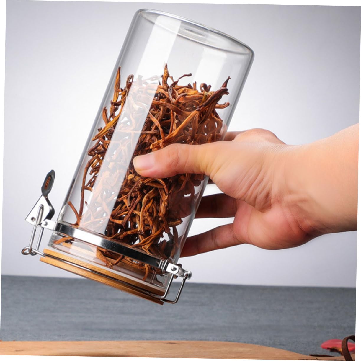 Alipis Luftdichte Vorratsgläser Holz 2 Stück aus Glas und Edelstahl | 1140 Ml und 1280ml, Durchsichtiges Design, für Lebensmittel und Mehl in Küche