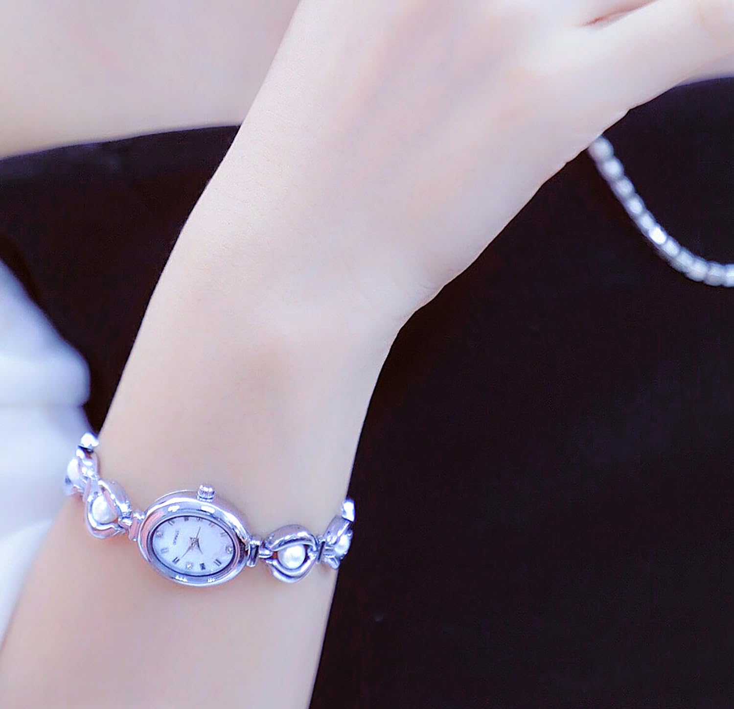 ADSBIAOYE Elegante orologio analogico da donna con perle e quadrante ovale, impermeabile, idea regalo