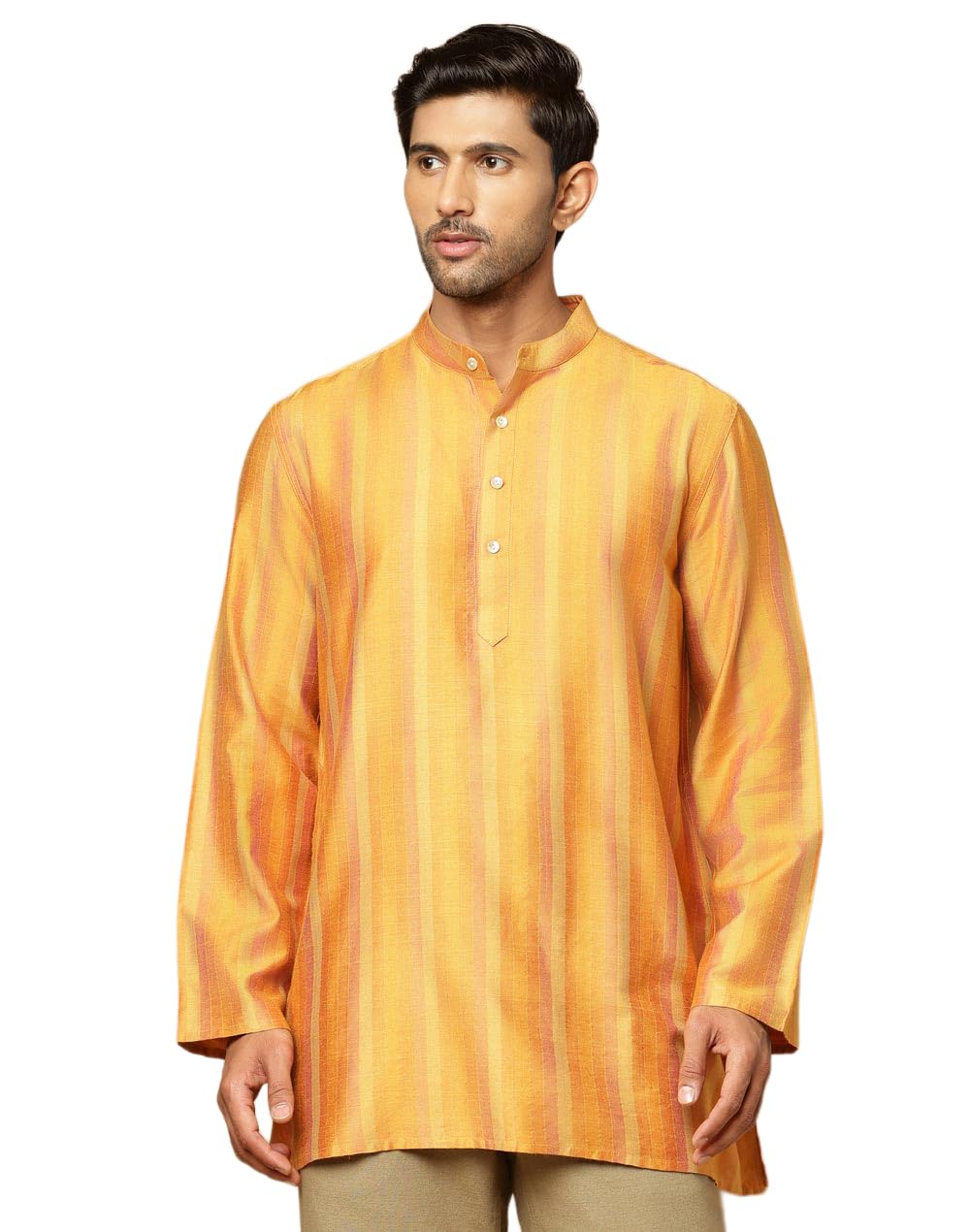 fabindia Mustard Viscose Blend Striped Short Kurta-picture-11