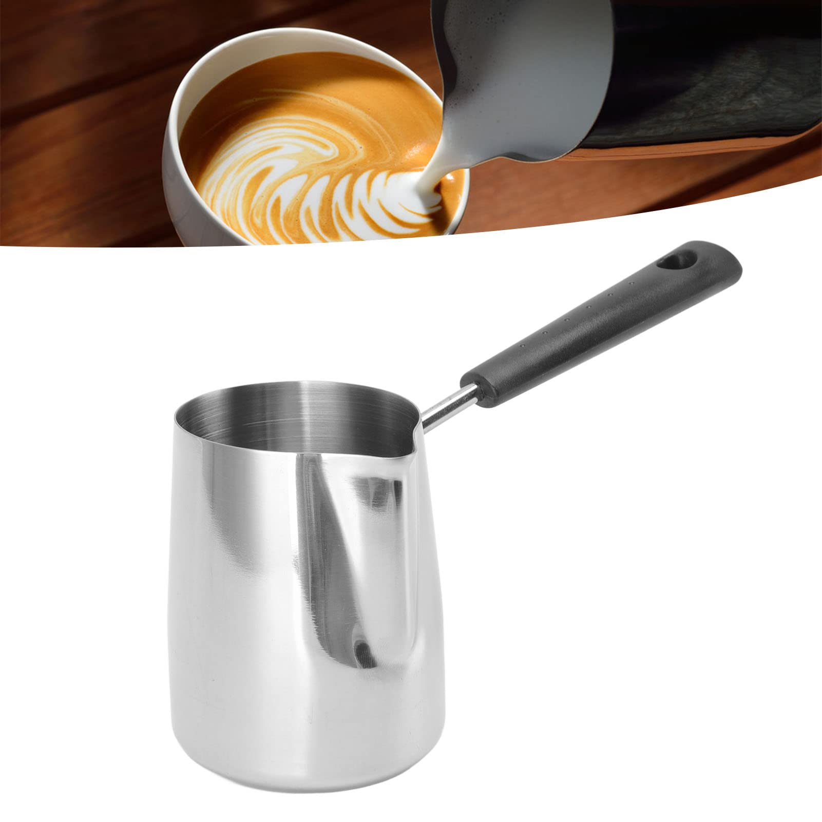 Türkische Kaffeekanne, Milchkanne Induktion, Milchaufschäumkrug, Edelstahl-Aufschäumbecher, Barista-Werkzeuge mit hitzebeständigem Kunststoffgriff für Zuhause, Bar (1000 ml)