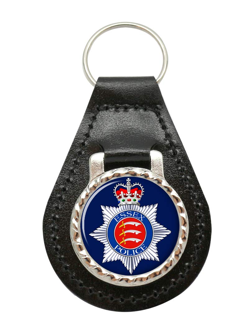 Giftshop Uk Unisex Black Leather And Silver Metal Essex Police Leather Key Fob