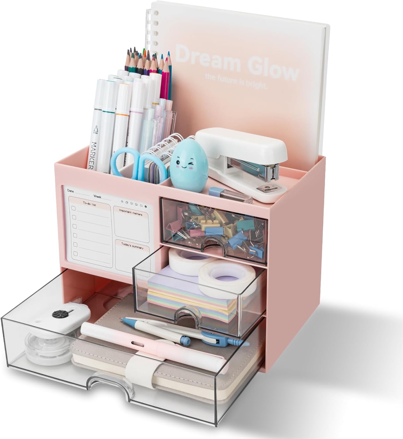 RISEMART Desk Organizer with 3 Drawers, Multifunctional Pen Holder for