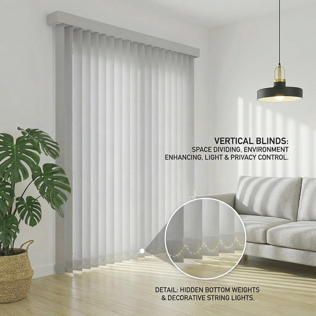 Vertical Blinds Gray Blackout Sliding Door Blind, Cordless Light Filtering Solar Fabric Privacy Window Shades 51" 55" 59" 63" 68" 71" 78" 83" 88" Living Room Divider Patio Blinds(59" W x 55" H)