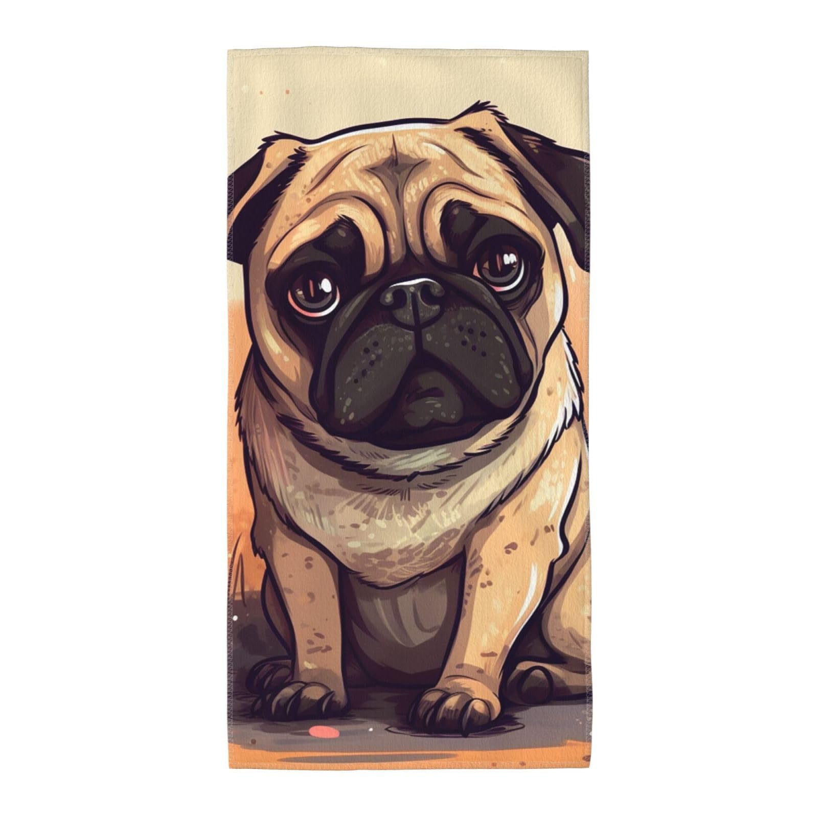 FekiLoot Absorbent Hand Towels 13.8"X27.5" Decorative Bathroom Towel Soft Microfiber Face Towel Pug Cartoon Dish Kitchen Towels for Bathroom Kitchen Hotel Spa Bath Towels
