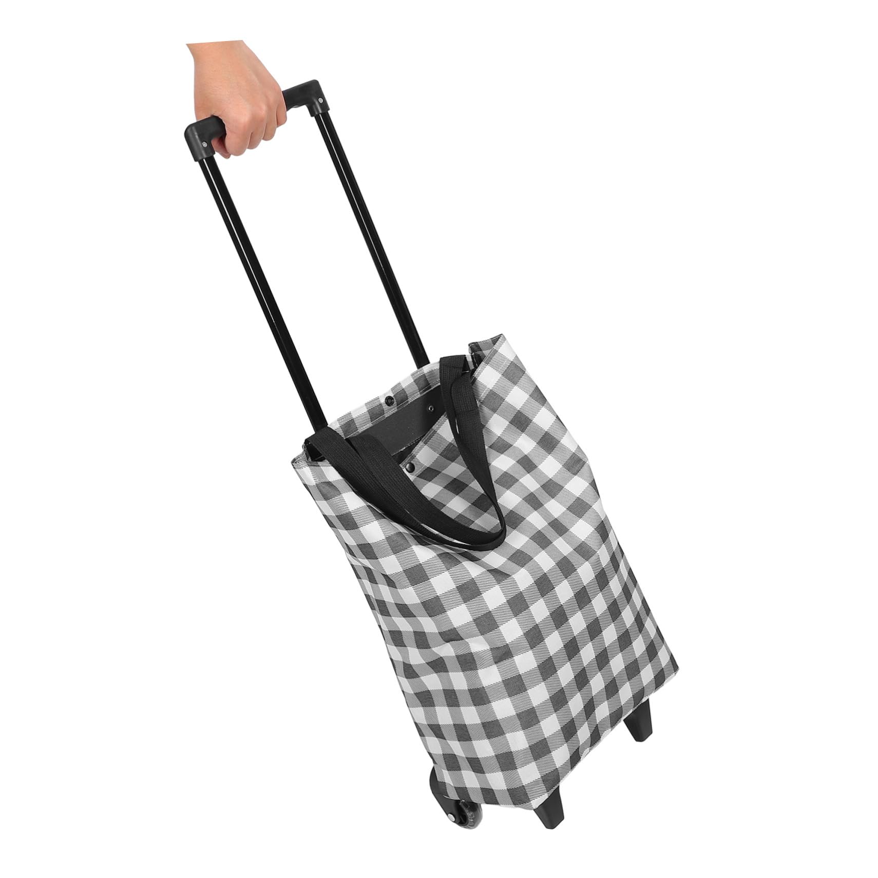 Faltbarer Einkaufswagen mit Rädern – zusammenklappbarer Allzweckwagen für Lebensmittel, stilvolle schwarz-weiße karierte Tasche, tragbarer Ziehwagen für Zuhause, Markt, Outdoor, Reisen