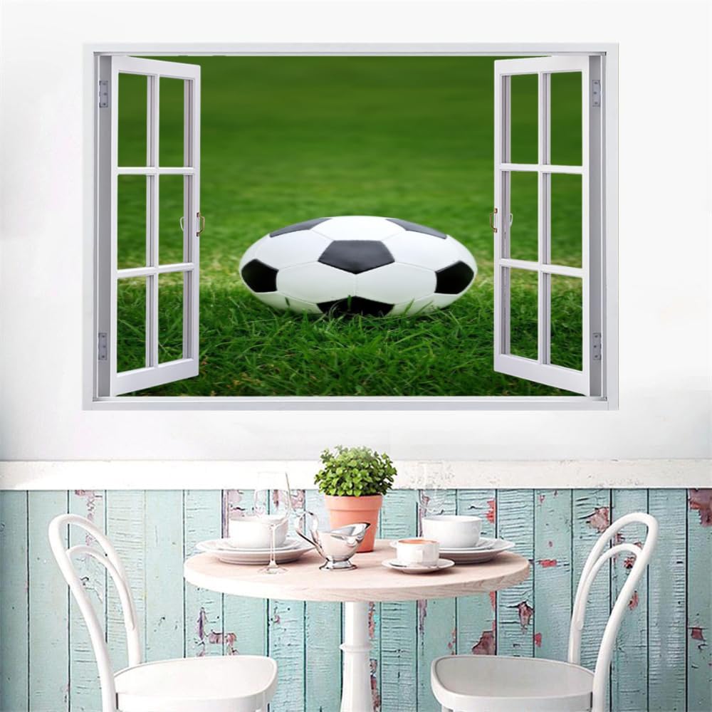 Adesivi Murali Murales Fracassati 3D Calcio Decalcomanie Per Pavimenti In Impermeabile Art Erba Verde Per La Camera Da Letto, La Decorazione Della Parete Della Scuola Materna 120x80cm