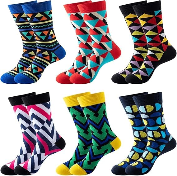 6 Pack Mens Dress Socks - Fun Colorful Socks for Men - Cotton Patterned Fashion Mens Socks