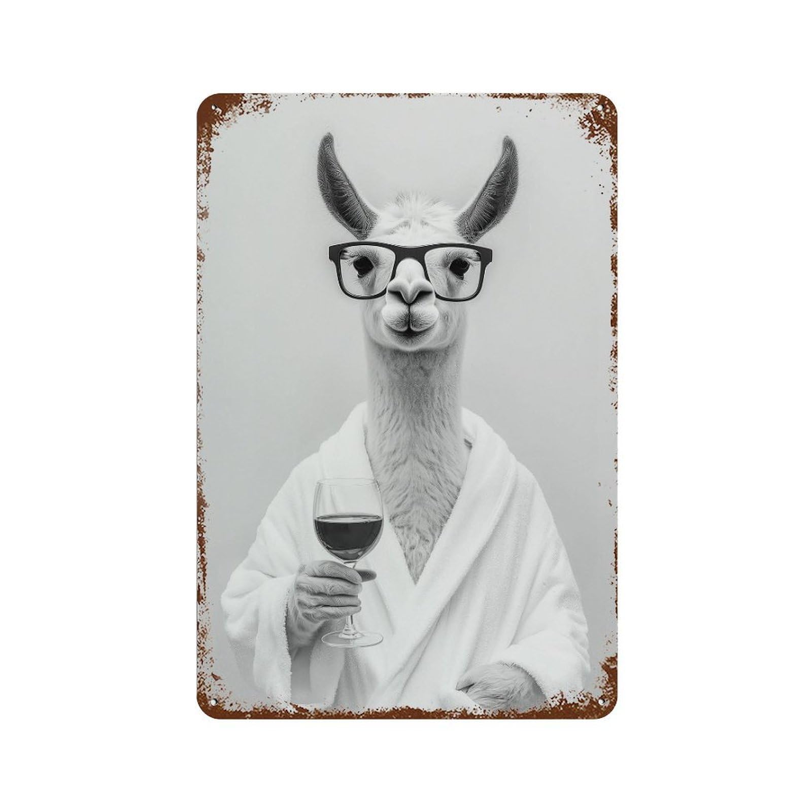 xiaoxiaoshen Funny Llama in Bathrobe Drinking Wine Wall Decor Art Metal Tin Poster Modern Home Decor Art Home Bar Shop Decorations Vintage Sign 30x20cm