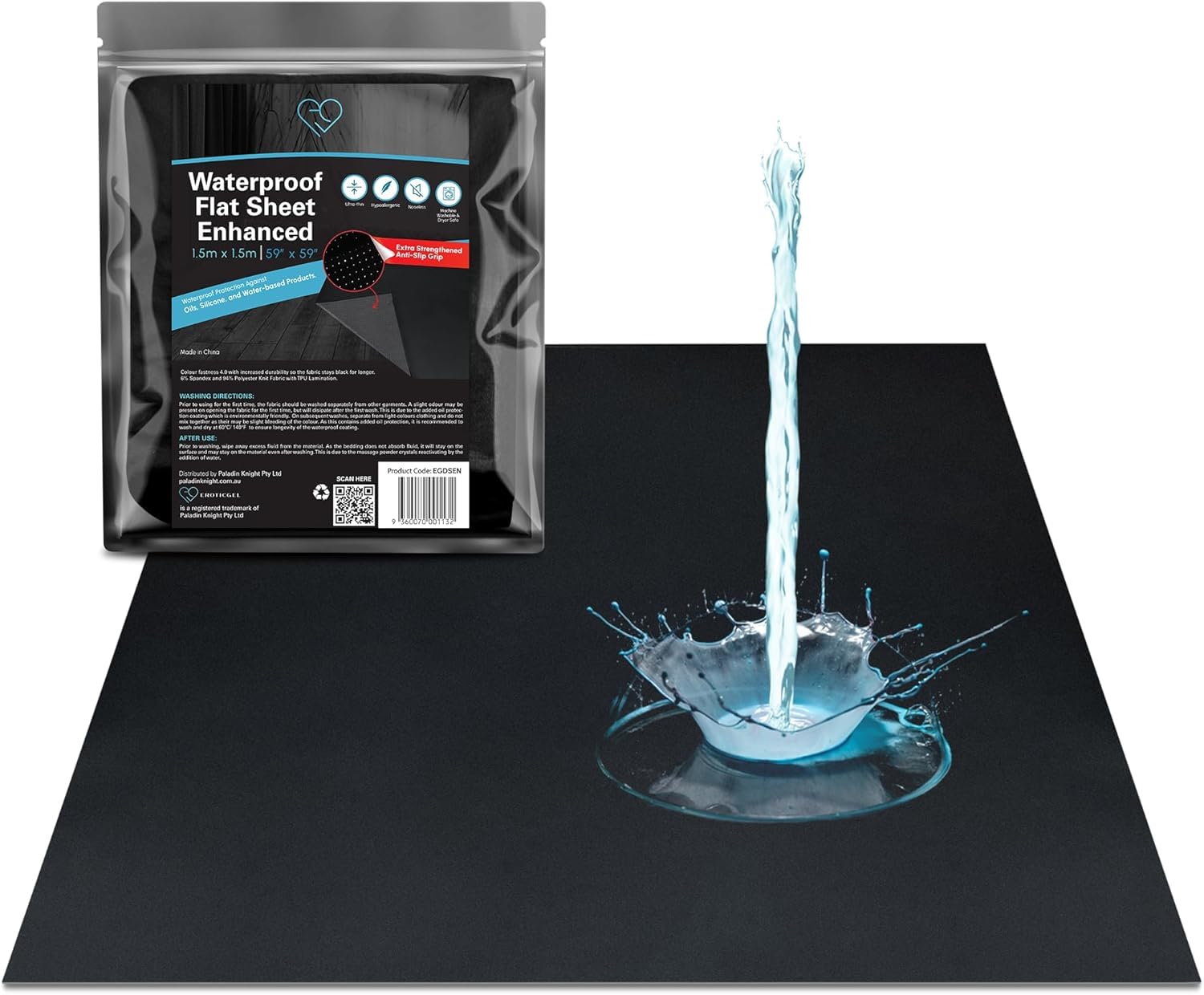Lenzuolo nero impermeabile piano (1.5m x 1.5m), coprimaterasso, copertura protettiva, sicuro con prodotti da massaggio a base di olio, acqua e silicone, ipoallergenico, silenzioso
