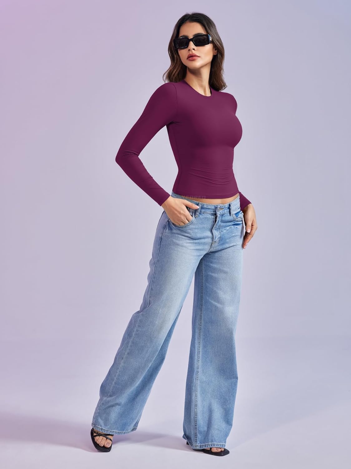 YEOREO Long Sleeve Shirts for Women y2k Tops Double Lined Basic Tee Crew Neck Going Out Sweeney Workout Undershirt - Image 5