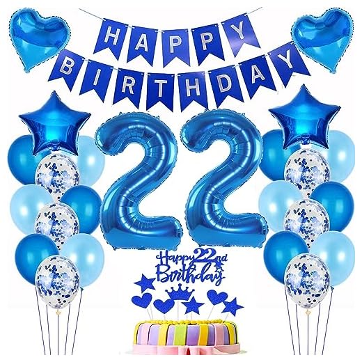 Globos para 22 cumpleaños, decoración de hombre, color azul, juego de decoración para tartas de 22 cumpleaños, globos azules, decoración de 22 años, decoración de cumpleaños