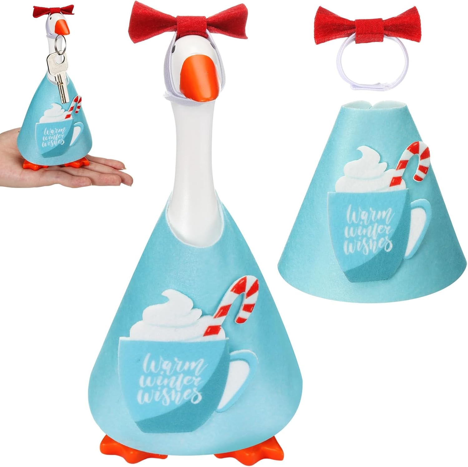Shinylin 1 Set Christmas Mini Desk Goose Outfit Xmas Gift 7'' Mini Goose Costume Hat and Xmas Clothes Winter Table Key Holder Decor for Magnetic Duck Statue Desk Key Holder (Blue)