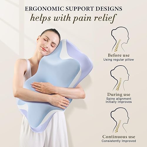 Miniatura 4 de Almohada cervical para aliviar el dolor de cuello, almohadas ergonómicas refrescantes de espuma viscoelástica para dormir con funda de almohada