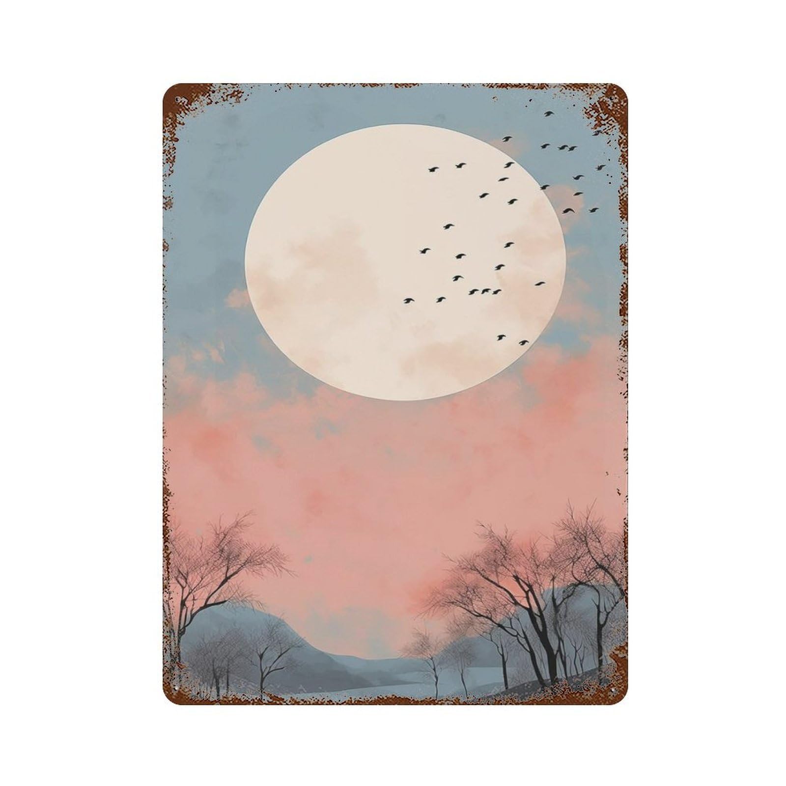 xiaoxiaoshen Moon With Birds Abstract Wall Decor Art Metal Tin Poster Modern Home Decor Art Home Bar Shop Decorations Vintage Sign 40x30cm