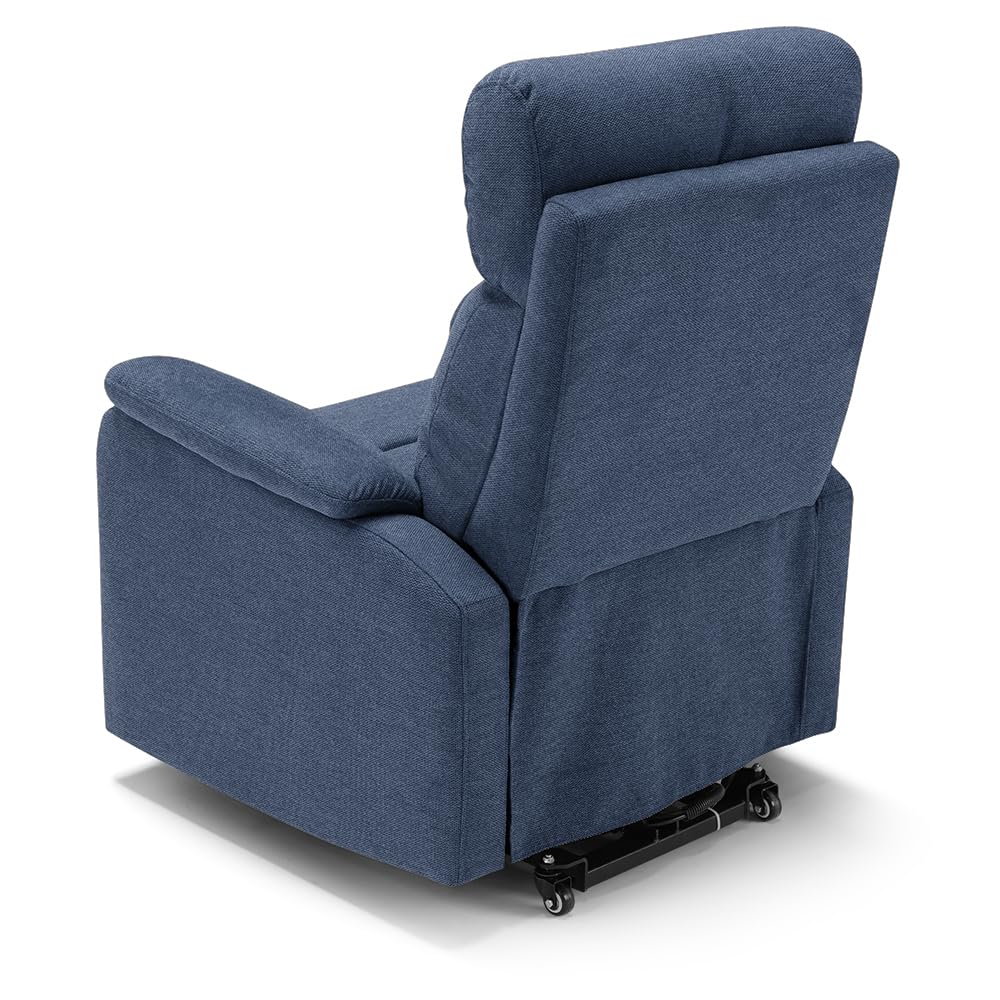 Poltrona relax elettrica Denver per anziani, 2 motori, 2 o 4 ruote, reclinazione e alzapersona, sponde estraibili, pediera estensibile, tessuto idrorepellente… (CON KIT ROLLER SYSTEM - 4 ruote, Blu)