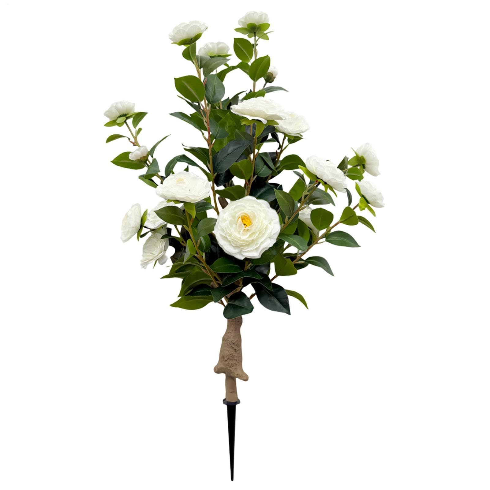 Fleurs de camélia artificielles d'extérieur résistantes au vent avec piquets de sol