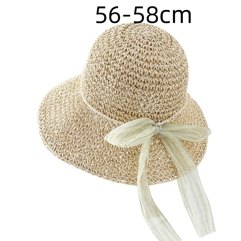 Sombrero de Paja Flexible de Verano para Mujer,de ala Ancha,Plegable,con Lazo de Tul,para Playa,Actividades Al Aire Libre
