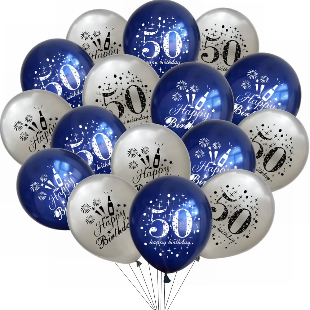 Yunchu Online 50th Birthday Balloons Happy 50th Birthday Balloons Blue Silver 50th Birthday Decoration 50 Anniversary Birthday Party Decoration for Girls Boys 50th Birthday Anniversary Accessories
