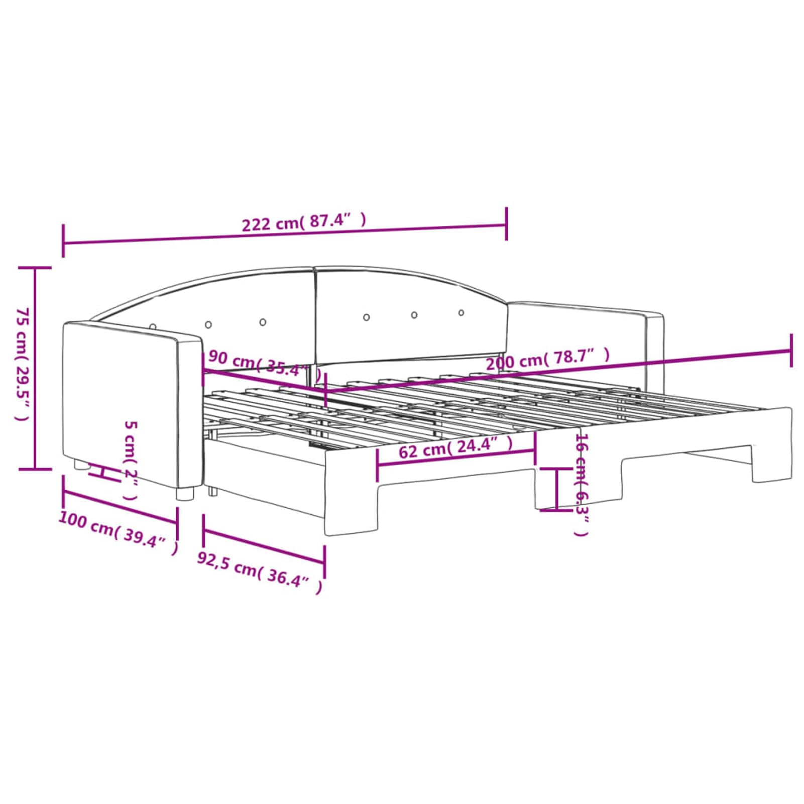 ATOMSTACK MAKER Divano letto pieghevole 2 in 1 per adulti, divano convertibile grigio scuro in velluto e poliestere (222 x 100 x 75 cm), ideale per soggiorno o camera da letto, include struttura in