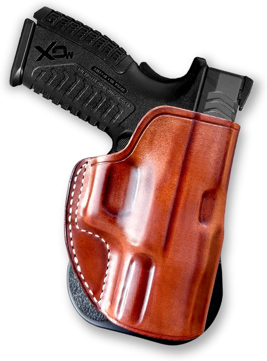 Masc Premium Leather OWB Paddle Holster Open Top fits, XD-M 9/40/ 45 Compact 3.8-inch, Right Hand Draw, Brown Color #1051#