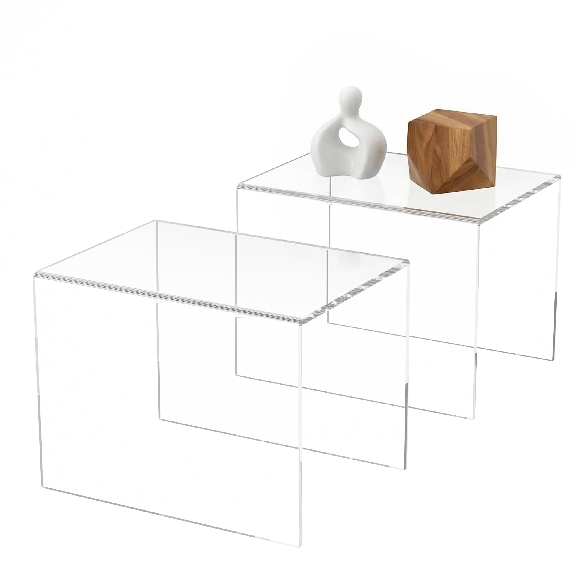 Sezanrpt Clear Acrylic Shelf Riser 8X5.9x6 Pack Of 2, Large Acrylic Risers For Desserts, Cupcake, Toys, Collectibles, Merchandises, 8X5.9x6 Inch
