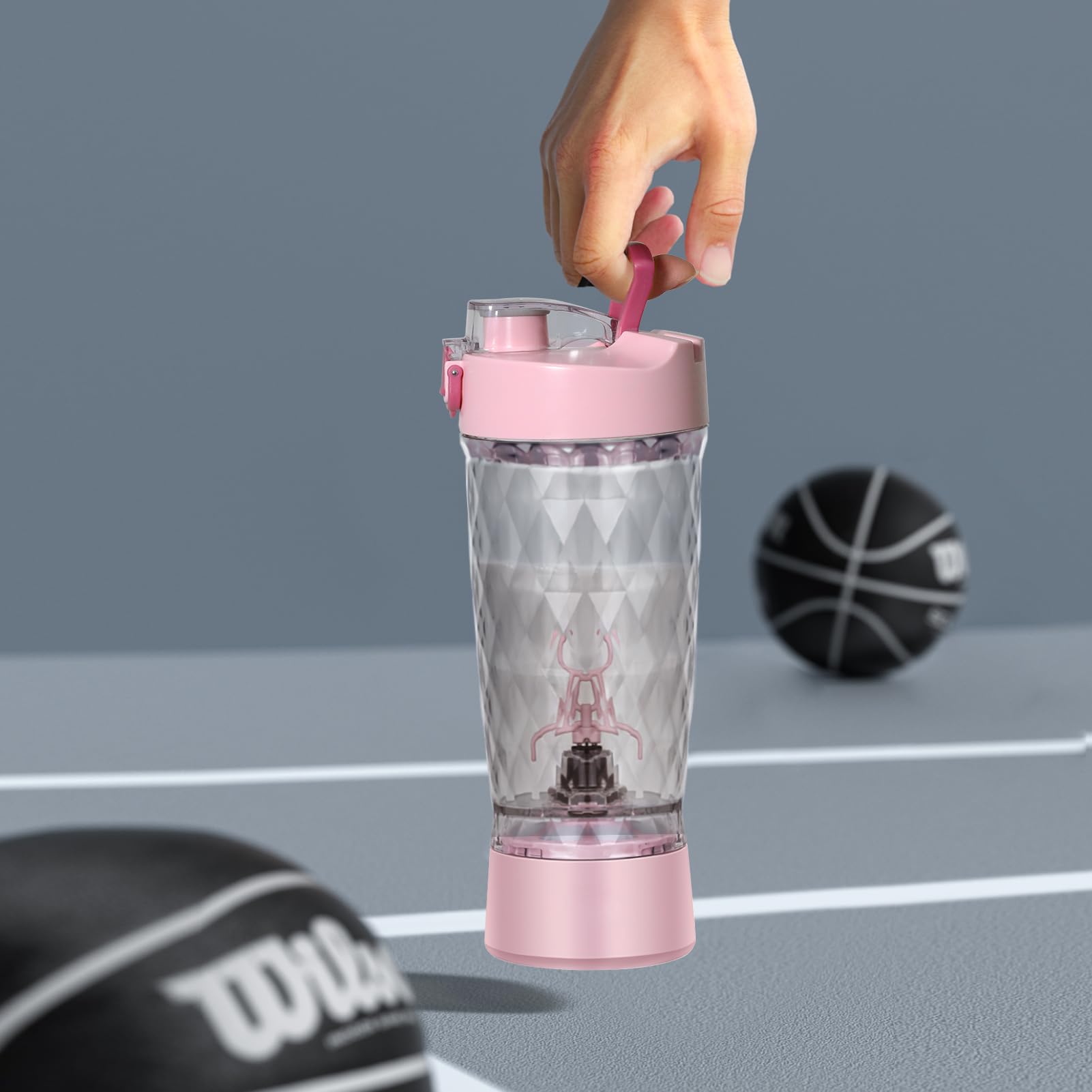 SOARFLY Shaker électrique avec compartiment à poudre, 650 ml, rechargeable, avec USB C, pour poudre et milkshake, sans BPA, rose