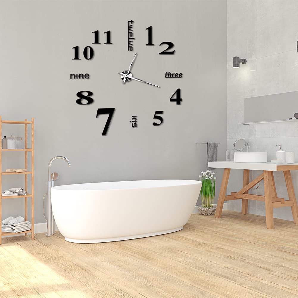 Ejoyous Grande Orologio da Parete, 3D Adesivo Home Office Decor Regalo, Orologio da Parete Fai da Te Home Office Decorazione Scuola, Moderno Muto Fai da Te Grande Orologio da
