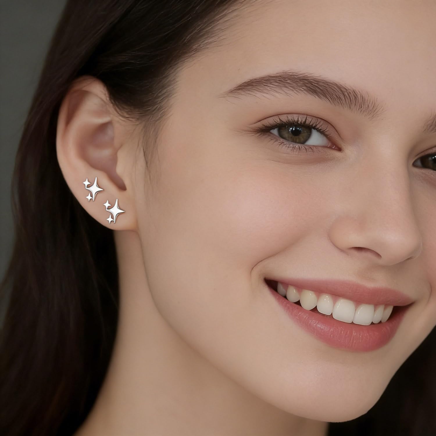 PANSHI Pendientes de tuerca de plata de ley con forma de estrella para mujeres, adolescentes, hipoalergénicos, pequeños, aretes de tuerca perforados, regalos de joyería