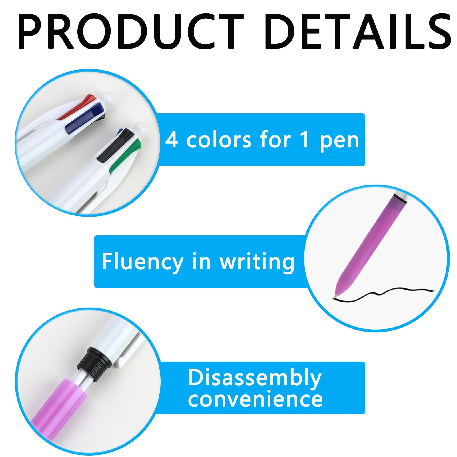 KSVFTB 7 Pcs 4 Colour Pen, Multi Colour Pen with Pencil Case Clear, Retractable Ballpoint Pens with Black, Blue, Red - Image 3