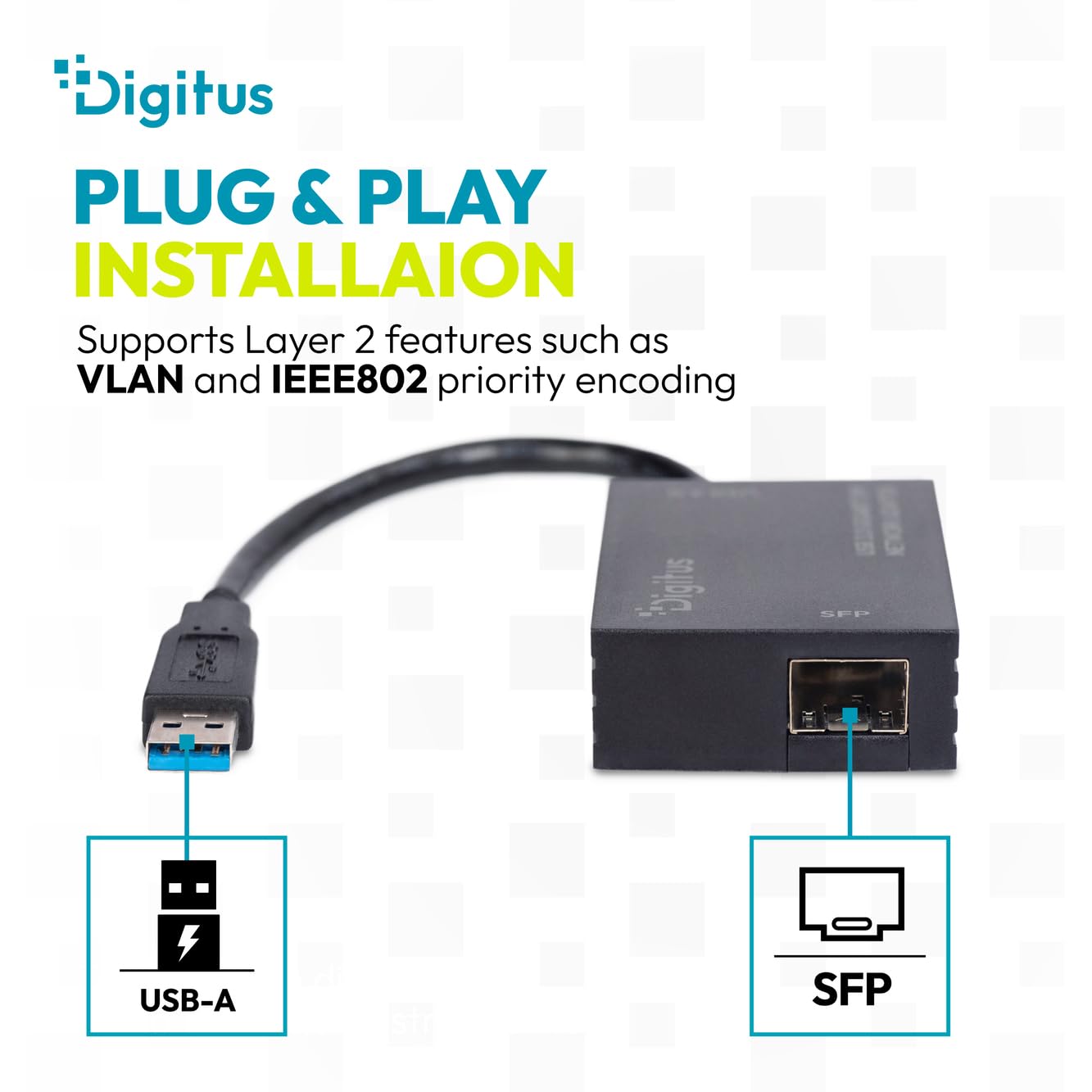 DIGITUS USB 3.2 Gen1 SFP Glasfaser-Netzwerk-Adapter – 1000 Mbit/s