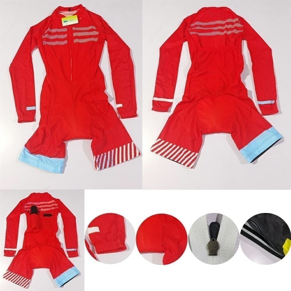 Radtrikot for Damen, Triathlon-Rennanzug, Langarm-Overall, Fahrrad-Skinsuit mit Taschen/9D-Gelpolster (Color : 04, Size : Medium)